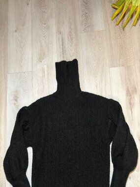 Black Metallic Funnel Neck Sweater Drop Shoulder – Size Small
